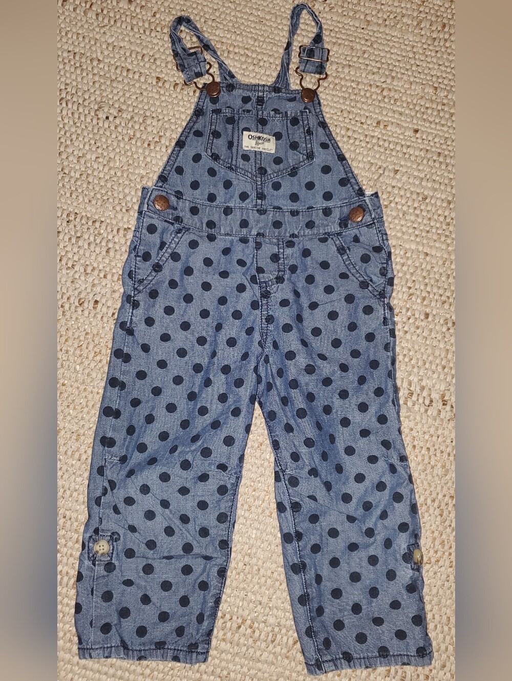 3T OshKosh B'gosh Denim Overalls with Navy Polka Dots